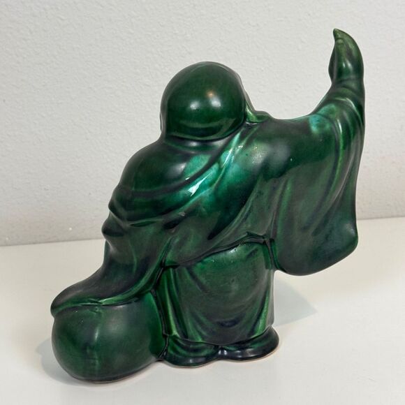 Vintage Green Glazed Ceramic Buddha Figurine 8.5” - Picture 3 of 8